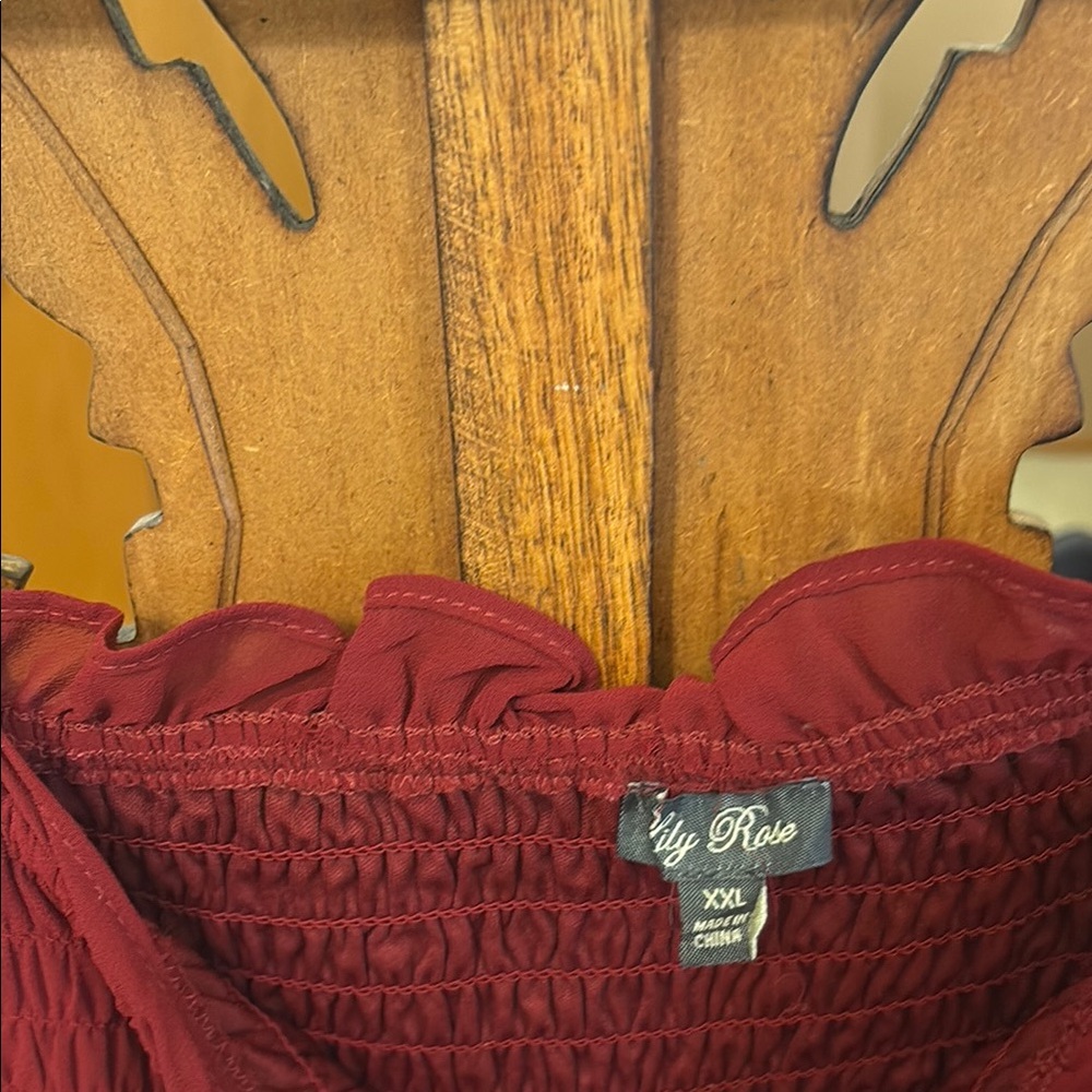 Lily Rose Burgundy Smocked Mini Dress - Picture 2 of 5